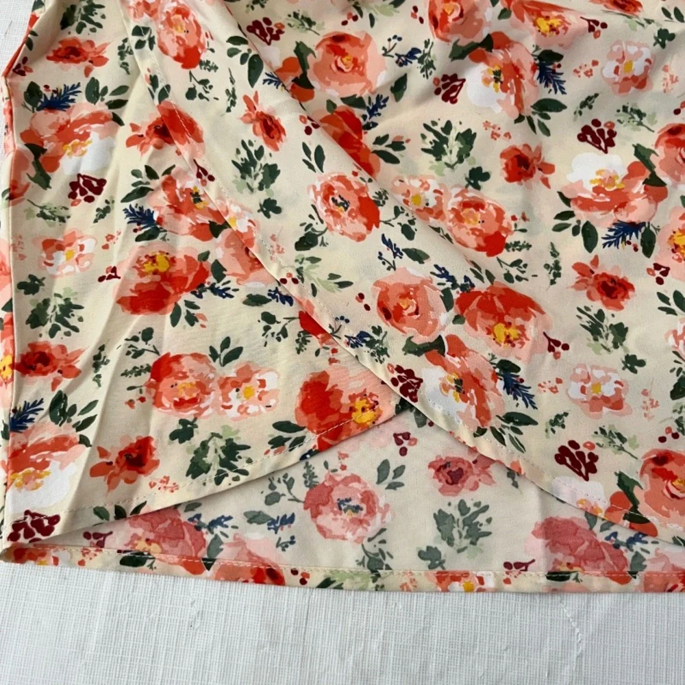 Cider Tan  and Peach Floral Faux Wrap‎ Skirt